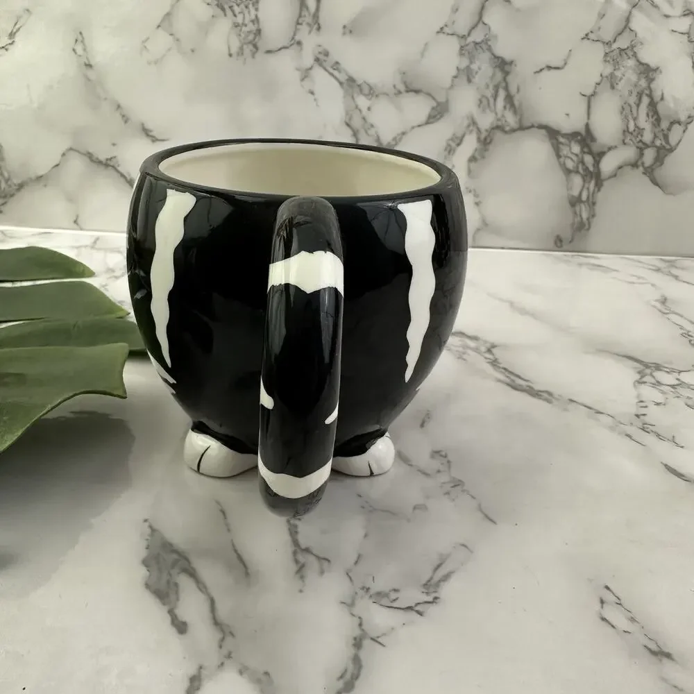 Pier 1 Vintage Y2k Chubby Cat Coffee Mug Black White 3d Kitten Striped Cup